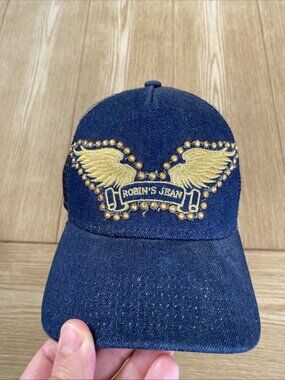 Mint ROBINS JEAN BLUE DENIM GOLD WINGS STUDDED BASEBALL CAP